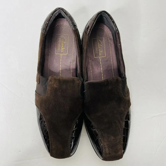 Clarks Every Day Slip On Loafer 9W Active Air Brown Business Leather Suede 60943 - Picture 5 of 11